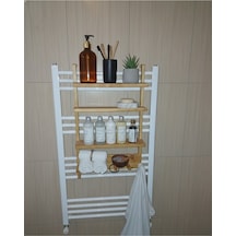 Doğal Ahşap Banyo Rafı Ve Havluluk - Dekoratif Düzenleyici 50x30 Cm Bej
