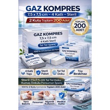 Kompres 7,5x7,5 Cm 4 Katlı Steril 200 Adet Tel Tel Spanç Pansuman Bezi 2kutu