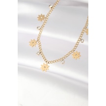 Ezoconcept 316l Çelik Taşlı Gold Renk Çoklu Çiçek Kolye