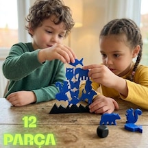 Montessori Hayvan Figürlü Denge Oyunu - Eğitici Zeka Geliştirici Tetris Blokları - Mavi - 12 Parça