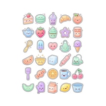 30 Adet Pastel Kafe Ve Tatlı Sticker Seti - Laptop Ajanda Telefon İçin Çok Renkli