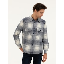 Cacharel Lacivert Yün Karışımlı Ekose Overshirt Gömlek
