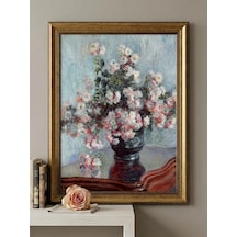 - Gold Vintage Varaklı 60x80 Çerçeveli Tablo Klasik Çiçek Buketi Monet Kasımpatı Çiçekleri Sanat Eseri Yağlı Boya Görünümlü 50x70cm Dokulu Baskı Dekoratif Lüks Salon Tablosu