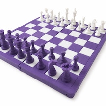 Katlanabilir Mini Satranç Takımı 21 X 21 Cm Taş Saklama Bölmeli Seyahat Tipi Taşınabilir Satranç Seti Mor Beyaz