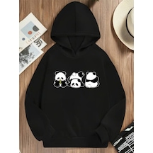 Uyguntarz Unisex Yaramaz Pandalar Baskılı Oversize Sweatshirt Siyah