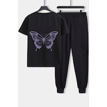 Uyguntarz Unisex Butterfly Baskılı 2'li Eşofman Takımı Siyah