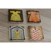 Padişah Kaftanları Doğal Taş Bardak Altlığı 4'lü Set - Natural Stone Coasters - Taş Çok Renkli