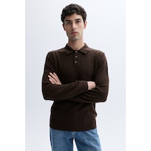 Mudo Erkek Erkek Kahverengi Polo Yaka Yünlü Kazak 1262709