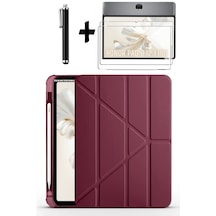 Honor Pad 9 12.1 İnç Uyumlu Kalem Bölmeli Standlı Silikon Kılıf + Ekran Koruyucu + Kalem 3'lü Set Mürdüm