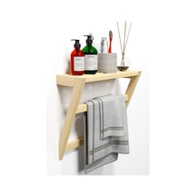 Matkap Gerektirmeyen Ahşap Banyo Rafı Ve Havluluk - 50x40 Cm - Yapışkanlı Duvar Rafı Bej