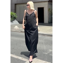 Madmext Siyah Askılı Oversize Uzun Elbise Mg2038-siyah