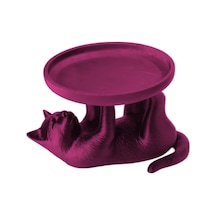 Sırtüstü Yatan Kedi Figürlü Sunum Tabağı Biblo 8x10 Cm Pembe