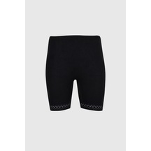 Ceylanoğlu 6'lı Bayan Ribana Diz Üstü Dantelli Tayt-231 Siyah