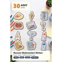 30 Adet Sanatçı Resim Malzemeleri Sticker Seti - Laptop Ve Defter İçin Çok Renkli