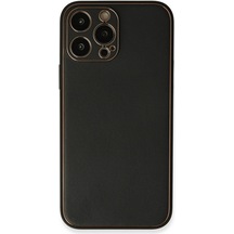 Apple, Uyumlu iPhone 13 Pro Max Kılıf Coco Deri Silikon Kapak - Siyah Düz Renkli