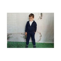 Mavi Boncukk Unisex Çocuk Kapüşonlu Fermuarlı 3 Lü Takım Siyah Lacivert