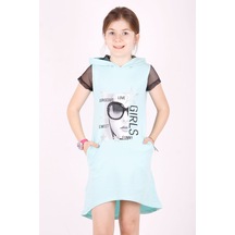 Toontoy Kız Çocuk Kapşonlu Cepli Elbise Açık Mint Yeşili