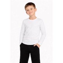 Erkek Çocuk Basic Uzun Kollu Tişört Okul Günlük Rahat T-shirt - Beyaz Çok Renkli
