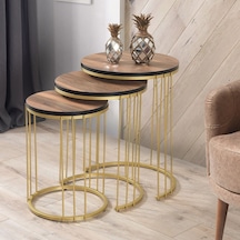 Roma Gold Metal Ayaklı Ceviz Kaplama Mdf'Li Zigon Sehpa