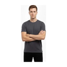 Butik İstanbul Erkek T-shirt Bisiklet Yaka Slim Fit Dar Kesim Likralı Tişört Günlük Basic Body - Füme