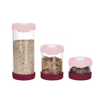 Yuvarlak Vakumlu Cam Saklama Kabı Seti, 3&apos Lü Set 450 Ml+840 Ml+1500 Ml , Pembe