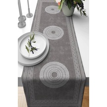 Gri Çerçeveli Desen Premium Masa Örtüsü Runner Rnr230n11