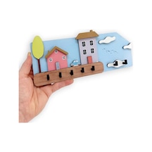 CajuArt Eğlenceli Renkli Evler Ahşap Hol Askılık Anahtarlık Dekor Diğer