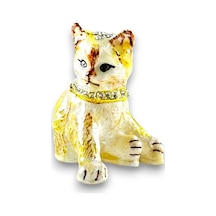 Taş Detaylı Sarı Kedi Biblo Çelik Metal 7x6 CM