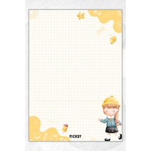 A5 Çocuk Bloknot Kareli Defter - 50 Yaprak - Memopad - Notepad - Not Defteri - Not Kağıdı Sarı Sarı