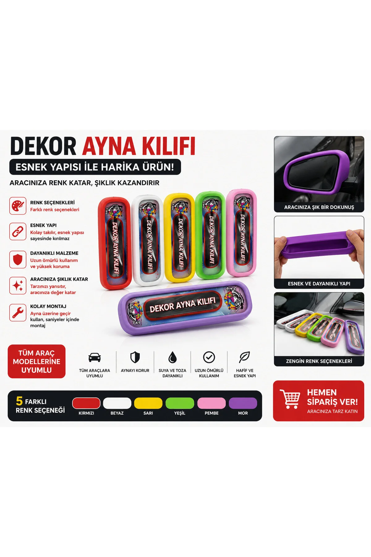 Ayna Kılıf İç Dikiz Ayna Kılıfı Renkli Yeşil