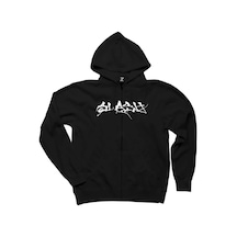 Slash Logo Siyah Fermuarlı Kapşonlu Sweatshirt