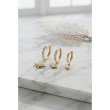Gold Renk Kutup Yıldız Model 3 Lü Küpe Seti Çok Renkli
