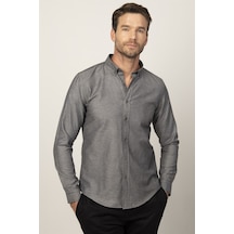 Tudors Slim Fit Dar Kesim Oxford Spor Erkek Gömlek-21475 Gri