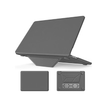Macbook Uyumlu Air 15inç M2/m3 A2941 A3114 Kılıf Synthetic İpeksi Deri Standlı Havalandırmalı Kapak 2023 2024 Gri