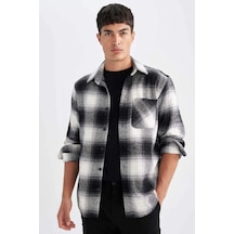 DeFacto Regular Fit Polo Yaka Kareli Oduncu Flanel Uzun Kollu Gömlek D3498AX24WNBK81