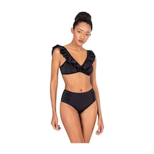 Endeep Kadın Yüksek Bel Fırfırlı Siyah Bikini Takımı