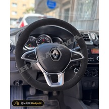 Dacia Logan Mcv Dikme Direksiyon Kılıfı Alcantara Süet Monza Black Tuşsuz 2017-2021 Siyah