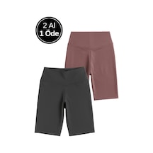 Rich Kadın 2'li Paket Kısa Tayt Siyah - Pembe Yüksek Bel Toparlayıcı Esnek Günlük Ve Spor Kısa Tayt Çok Renkli
