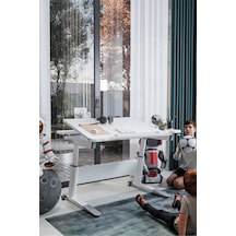Sirius Simple Yükseklik Ve Eğim Ayarlı, Bilgisayar Ve Ofis Masası, Modern Beyaz Çalışma Masası Gri Gri