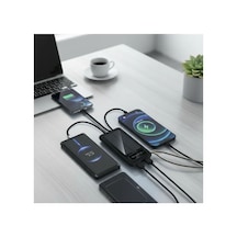 10000mah Güneş Enerjili Taşınabilir Şarj Cihazı - Çift Led Fenerli, Lcd , 2 Usb-c Powerbank Siyah