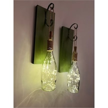 Tıpa Peri Led Işıklı Koyu Yeşil Ahşap Cam Şampanya Şişesi Duvar A Çok Renkli