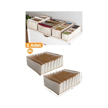 2 Adet - 8 Gözlü Çekmece İçi Bej Çizgili Düzenleyici Organizer - Xlarge 30 X 39 X 14 Cm Kumaş Bej Tr Diğer