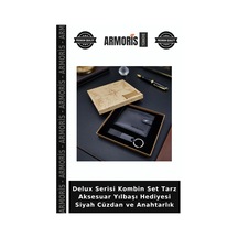 Delux Serisi Kombin Set Tarz Aksesuar Yılbaşı Hediyesi Siyah Cüzdan Ve Anahtarlık