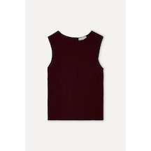 Mudo Kadın Kadın Bordo Bisiklet Yaka Kolsuz Keten Bluz 1268035