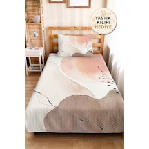 Pudra Bej Soyut Genç Odası Tek Kişilik Pike Takımı - Vizon Çizgili 160x220 Cm Kapitone Yatak Örtüsü Naif Meltem Solgunluğu
