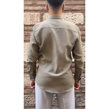 Slim Fit Uzun Kol Müslin Pamuk Rahat Nefes Alabilen Kumaştan Yaka Düğmeli Hediye Kutulu Erkek Gömlek Fs-004202 - Haki-2867
