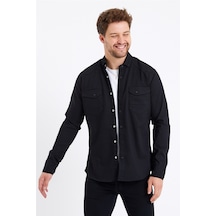 Cool Tarz Erkek Siyah Çift Cepli Çıt Çıt Düğmeli Slim Fit Kot Gömlek-tcktgmlkr01s Siyah Siyah