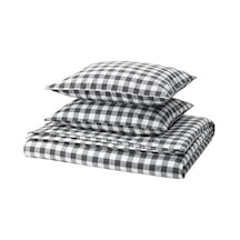Ikea Ektandvınge Çift Kişilik Nevresim Seti, Beyaz Siyah-kareli, 240x220/50x60 Cm