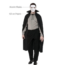 Siyah Renk Yakalı 120 Cm Pelerin Ve Beyaz Anonim Maske 5615 "