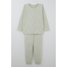 Breeze Kız Çocuk Pijama Takımı Çiçek Desenli 9-12 Yaş, Su Yeşili